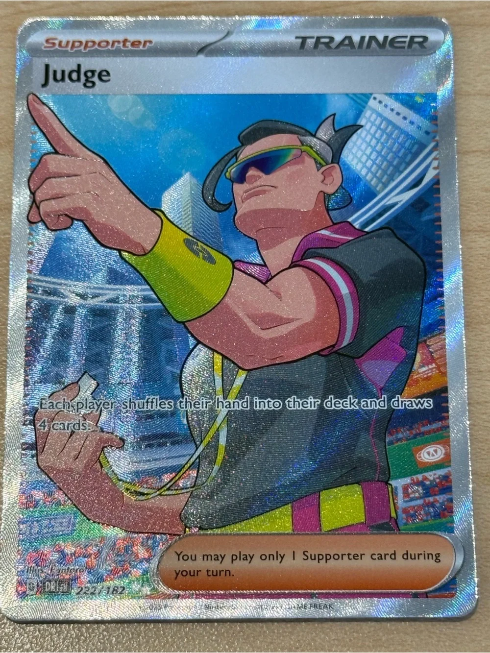 Pokemon Trainer Judge Holographic Card - Blue, Pink, Yellow, Green, Black